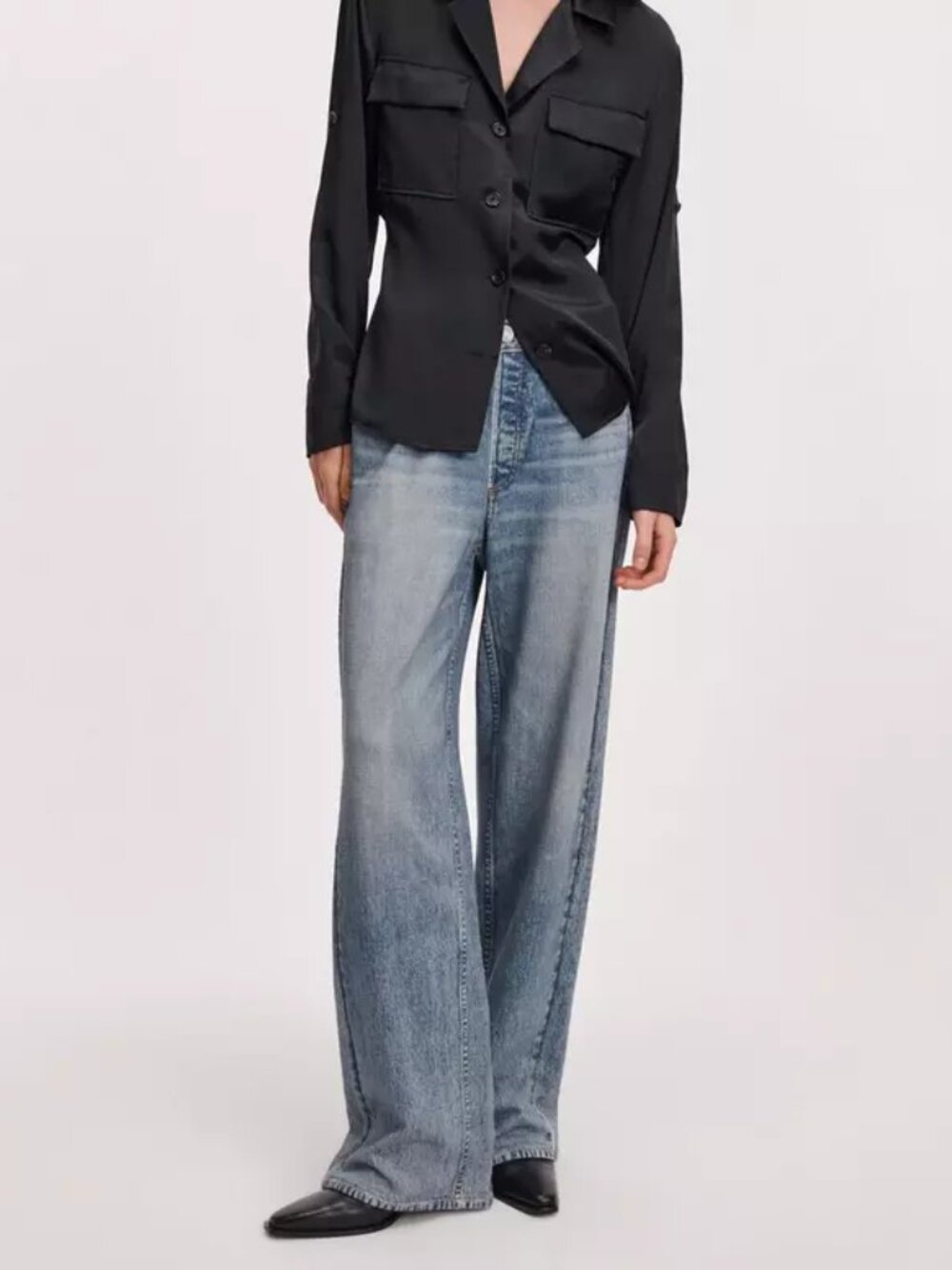 Rag & Bone Miramar Wide-Leg Pant Cotton Terry Blue Medium Wash size L